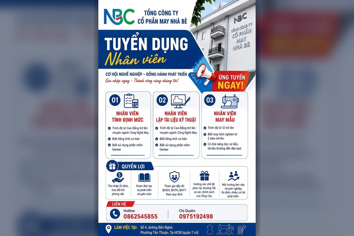 Tổng Công ty Cổ phần May Nhà Bè (NBC) Tuyển Dụng Nhân Viên