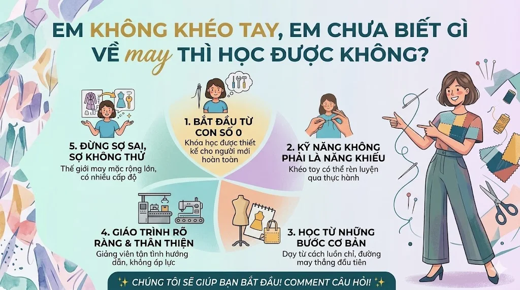 🧵 KHÔNG KHÉO TAY, CHƯA BIẾT GÌ… CÓ HỌC MAY ĐƯỢC KHÔNG? Học may cho người mới